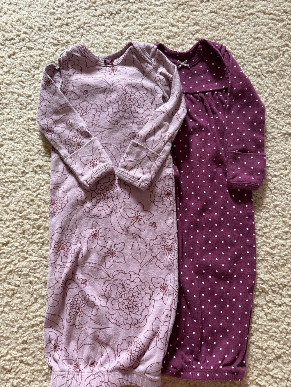 Carter’s newborn girl sleep gowns